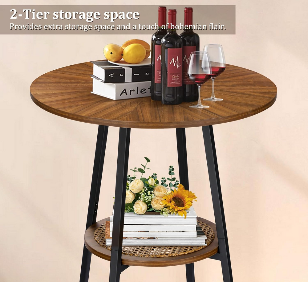 Bar Height Table with Rattan Shelf