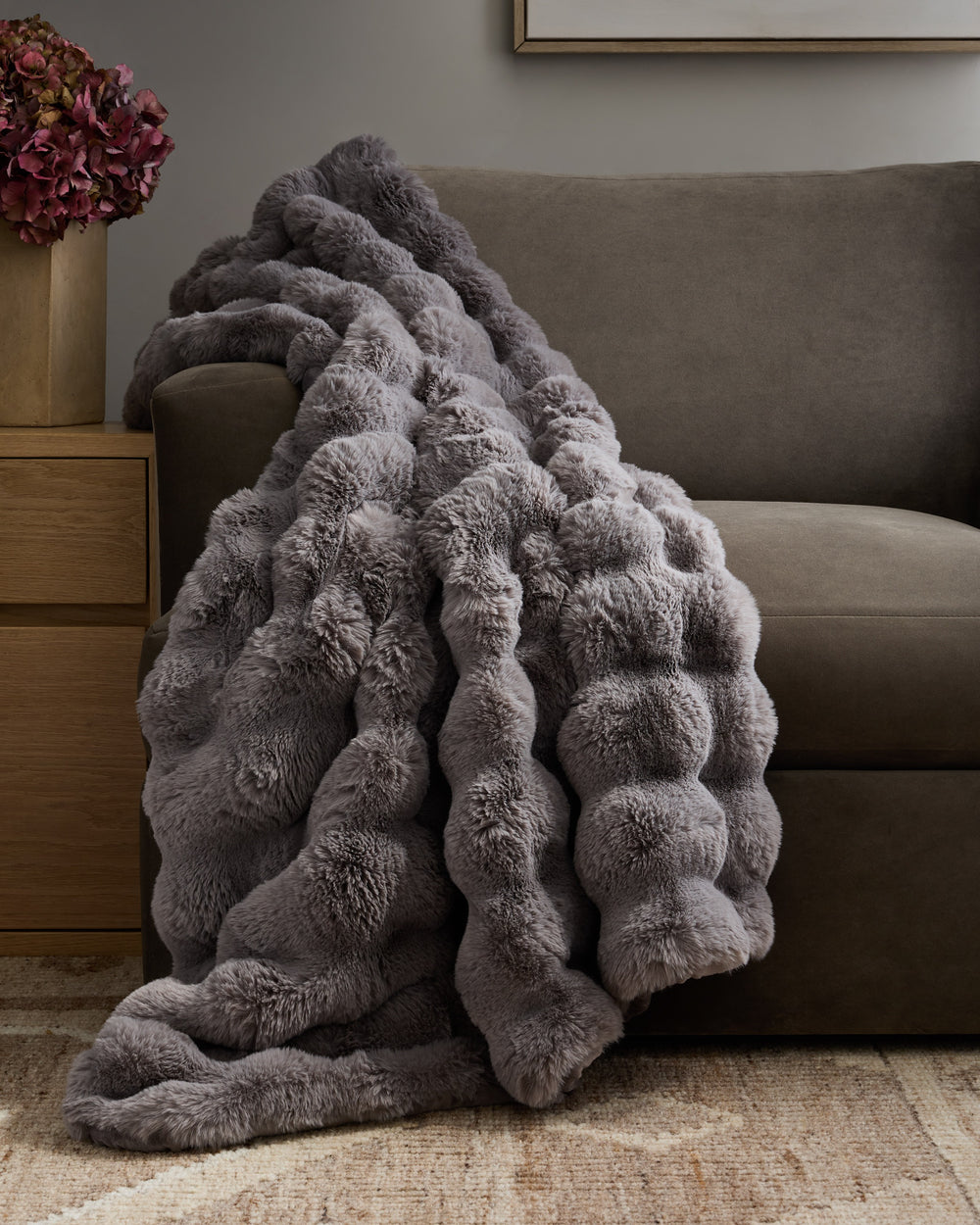 Ruched Faux Fur Throw