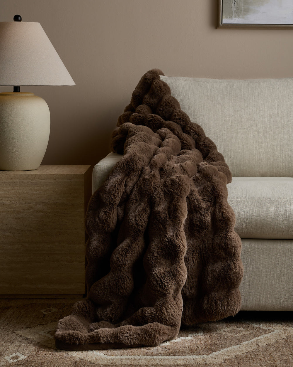 Ruched Faux Fur Throw