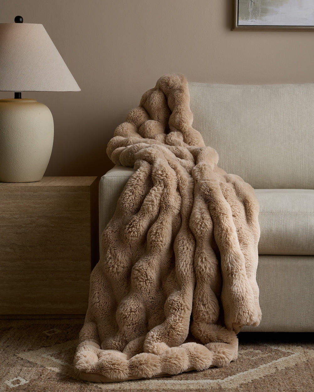 Ruched Faux Fur Throw