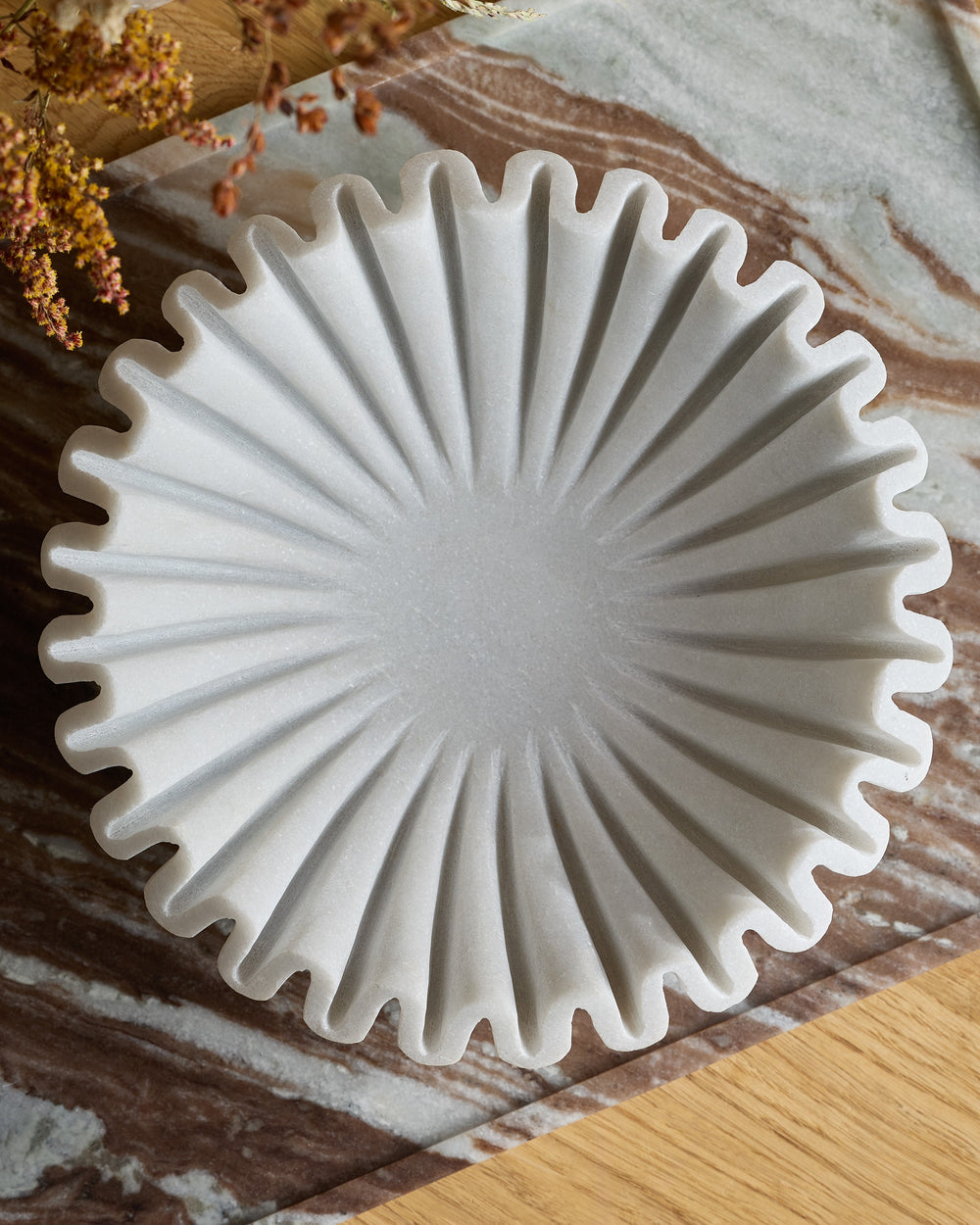 Handcrafted Fluted Marble Decorative Bowl