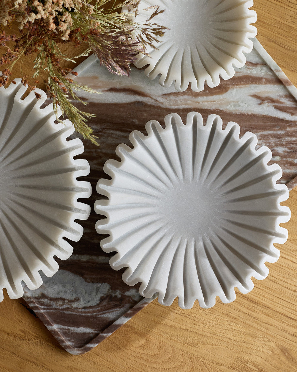 Handcrafted Fluted Marble Decorative Bowl