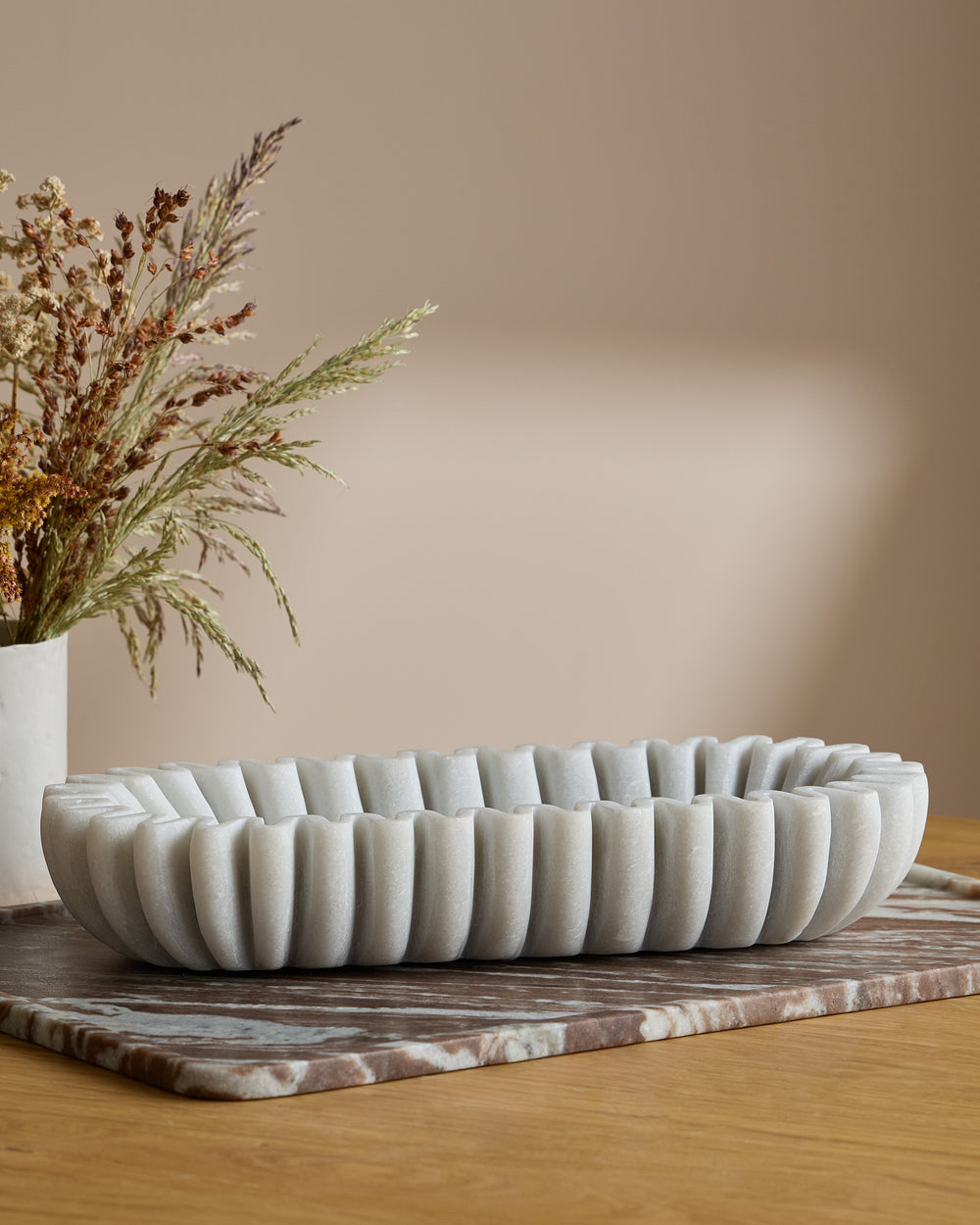 Handcrafted Fluted Marble Decorative Bowl
