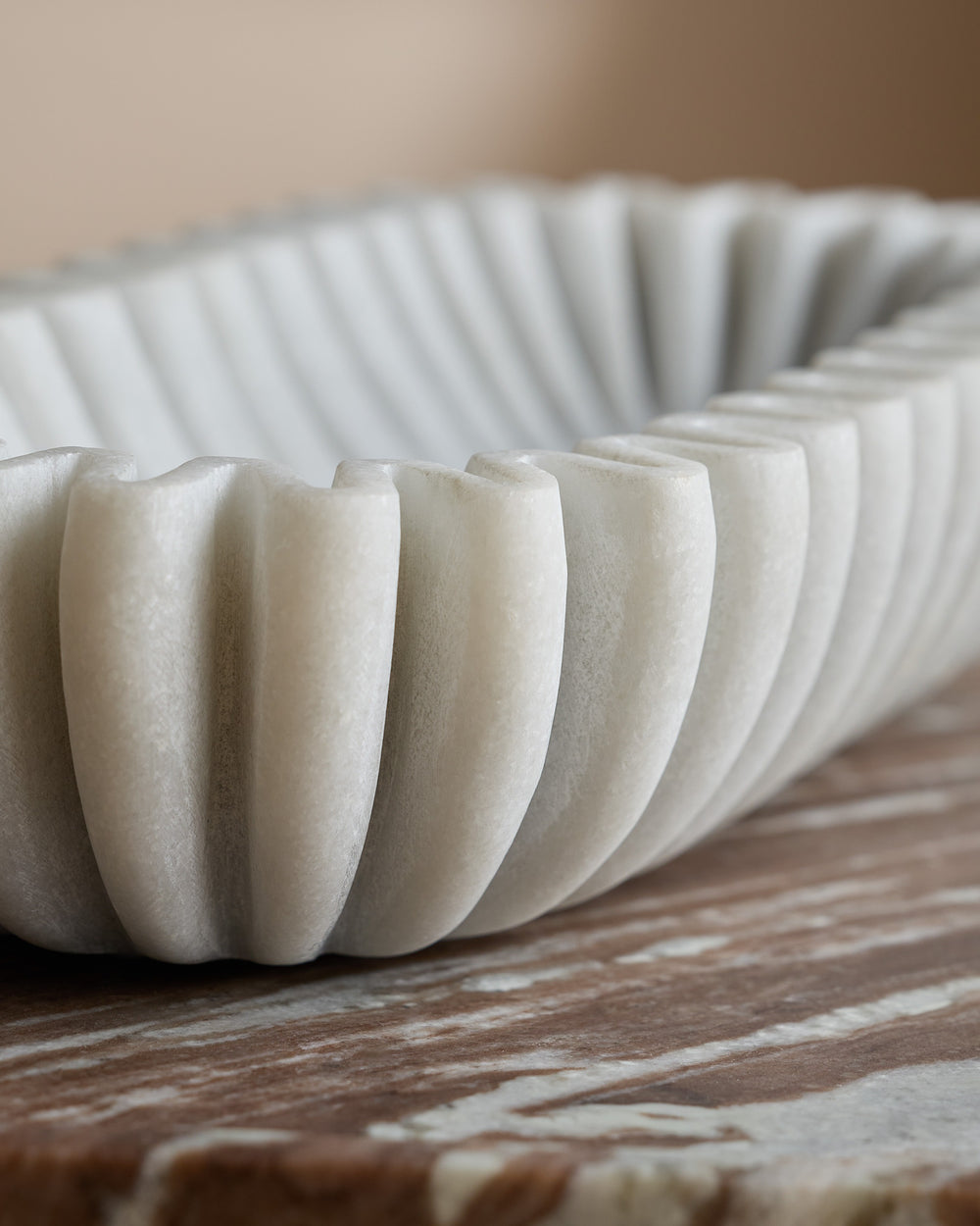 Handcrafted Fluted Marble Decorative Bowl