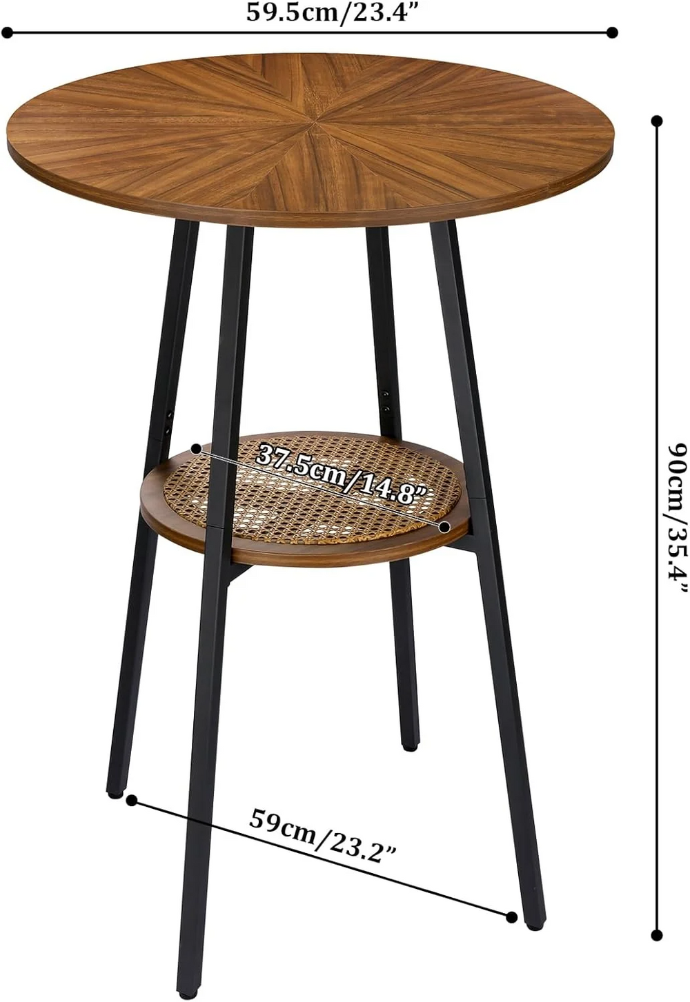 Bar Height Table with Rattan Shelf