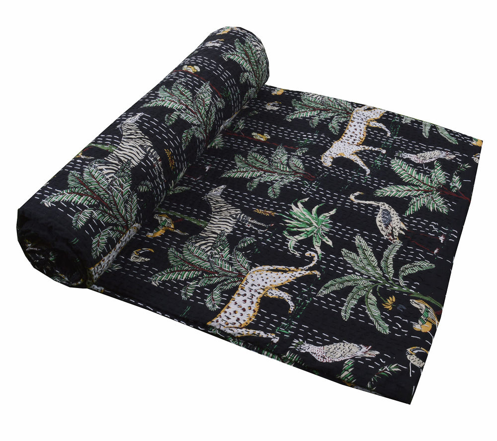 Indian Floral Print Kantha Bedspread - From Where - 