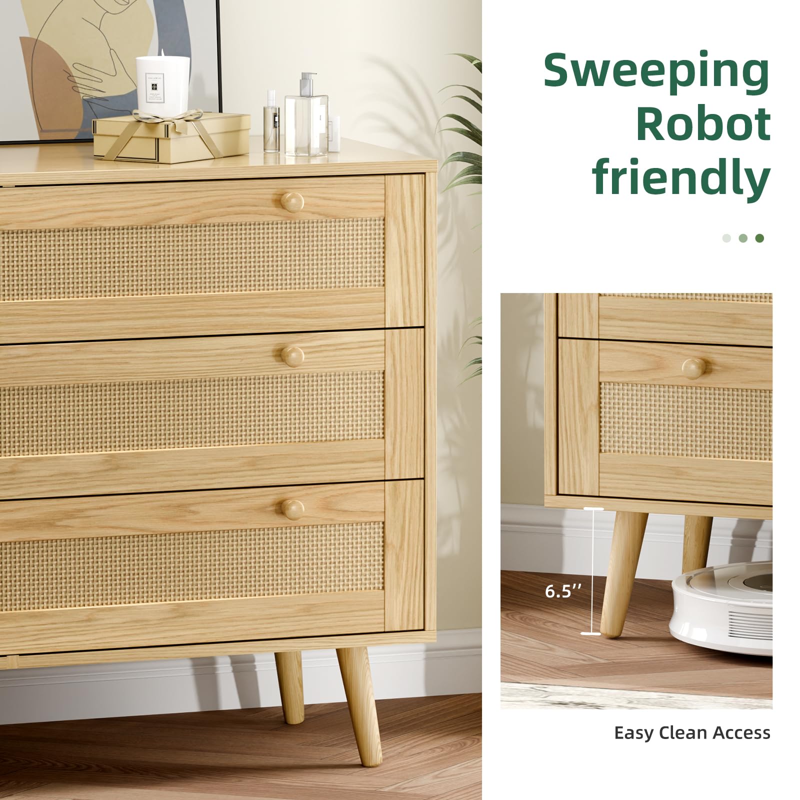 Infurnic 3 Drawer Rattan Dresser - From Where - 