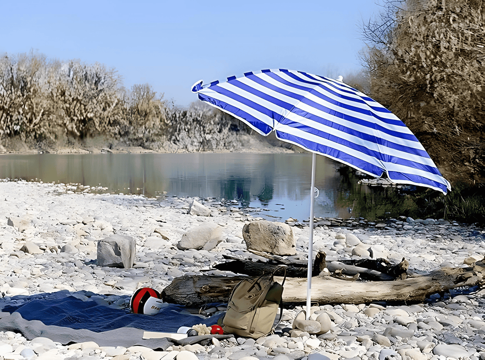 Italian Blue and White 6' Pole Umbrella - From Where - 