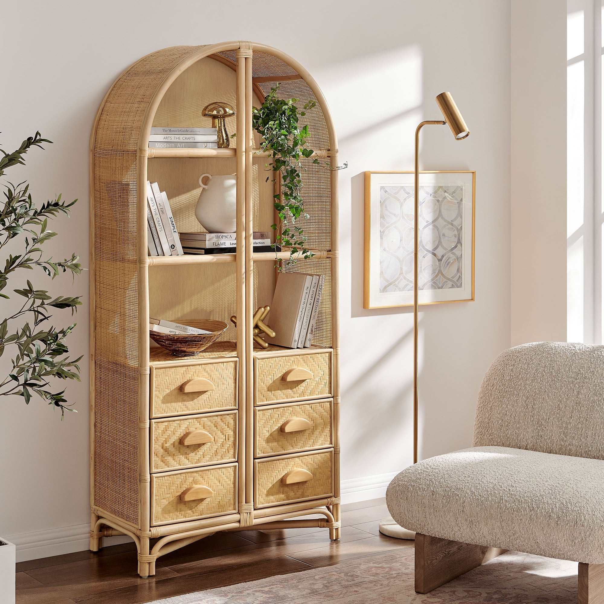 Jane 71" Arched Rattan Bookshelf - From Where Finds - 