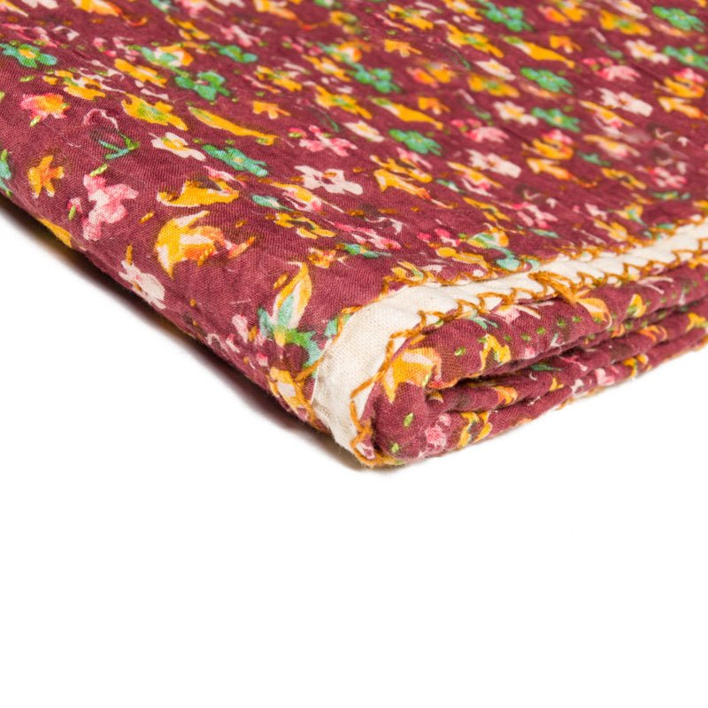 Kantha Cotton Floral Throw Blanket - From Where - 