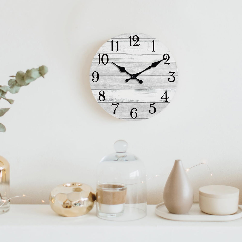 KECYET Wall Clock Battery Operated 10 Inch Gray Silent Non Ticking Country Rustic Design Vintage Retro Decorative for Bathroom Kitchen Living Room Bedroom - From Where - 