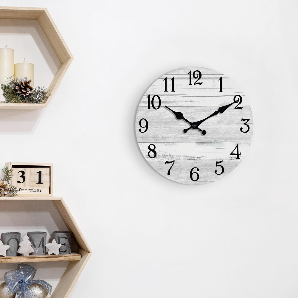 KECYET Wall Clock Battery Operated 10 Inch Gray Silent Non Ticking Country Rustic Design Vintage Retro Decorative for Bathroom Kitchen Living Room Bedroom - From Where - 
