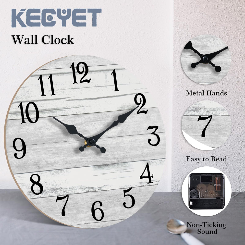 KECYET Wall Clock Battery Operated 10 Inch Gray Silent Non Ticking Country Rustic Design Vintage Retro Decorative for Bathroom Kitchen Living Room Bedroom - From Where - 