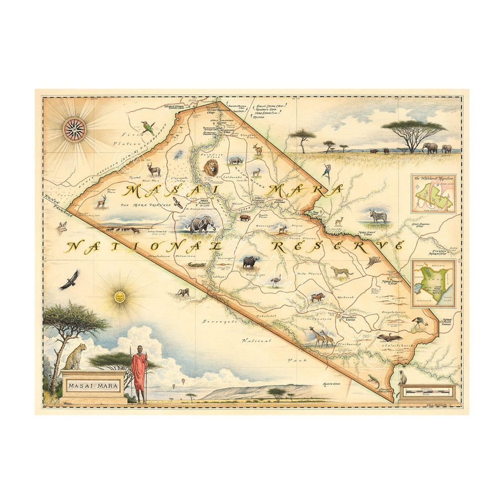 Kenya's Masai Mara National Reserve Hand - Drawn Map - From Where Finds - Map