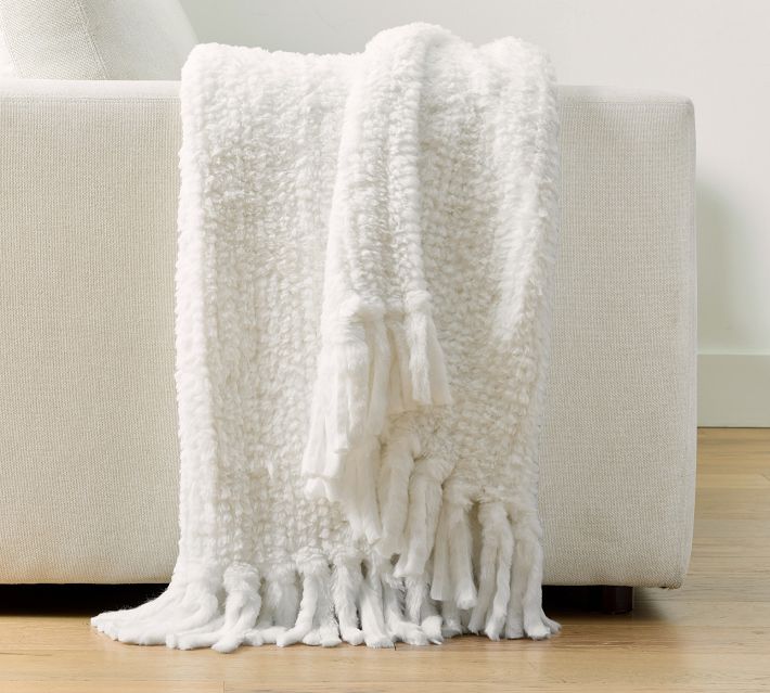 Knitted Faux Fur Throw - From Where - 