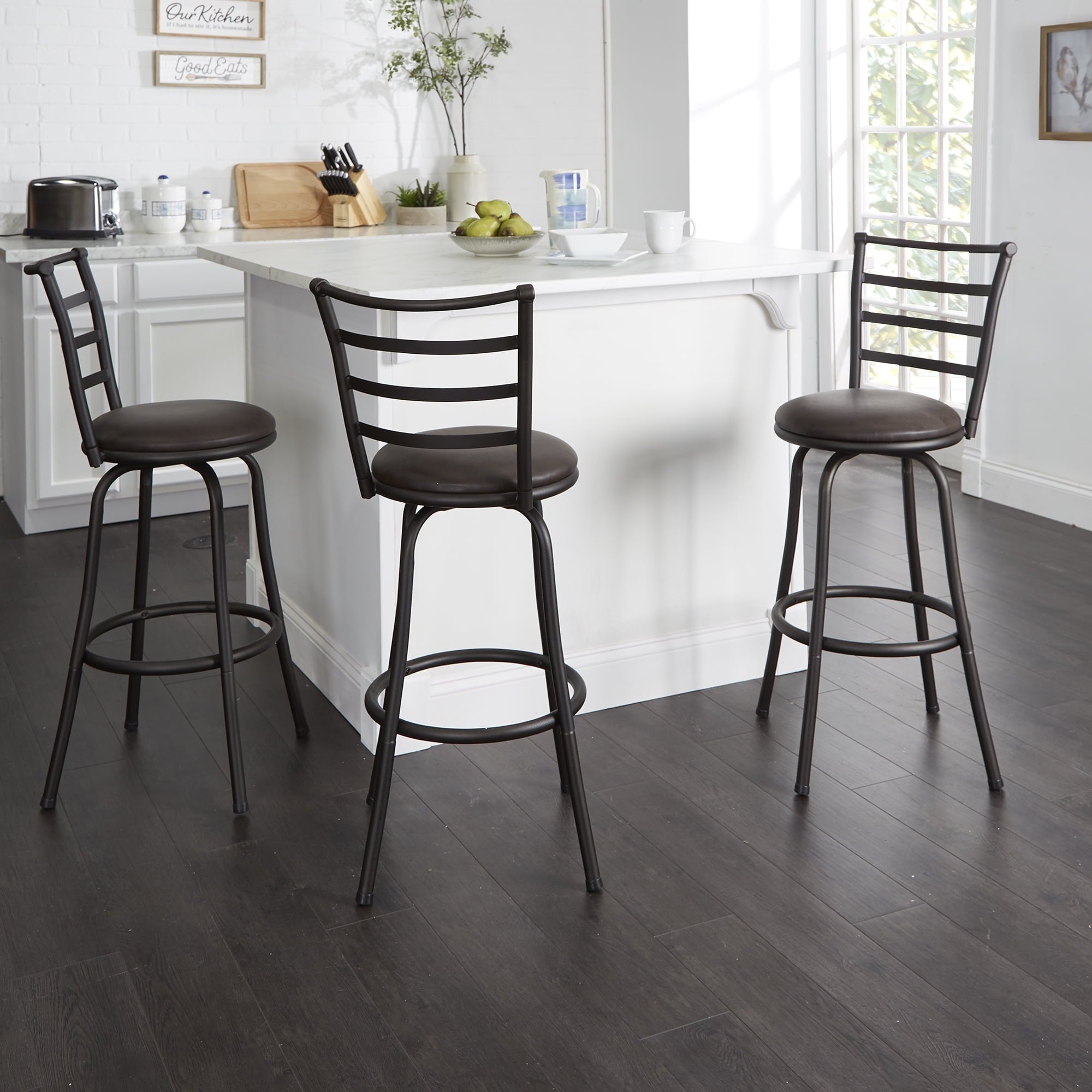 Ladder Back Swivel Barstool (Set of 3) - From Where - 