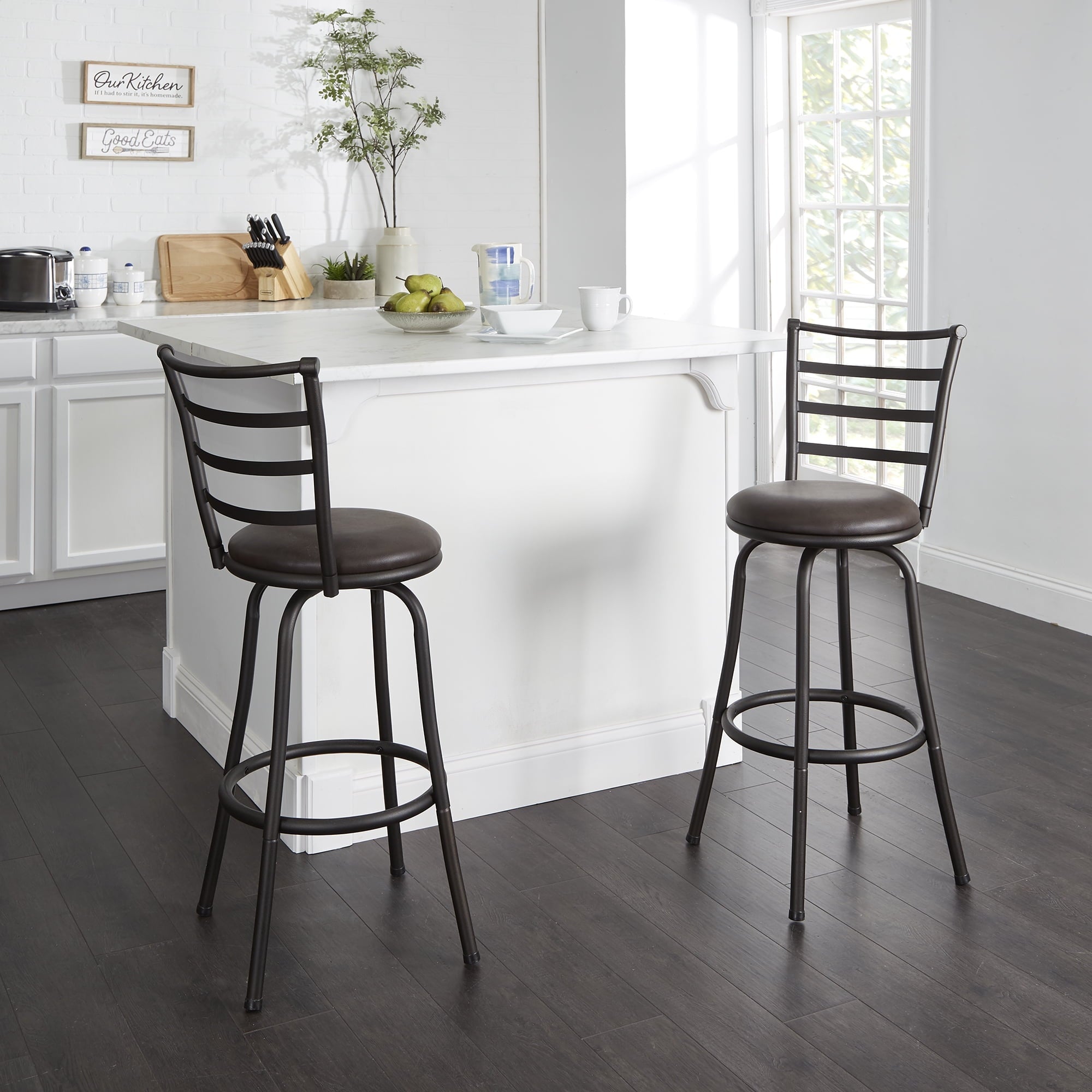 Ladder Back Swivel Barstool (Set of 3) - From Where - 