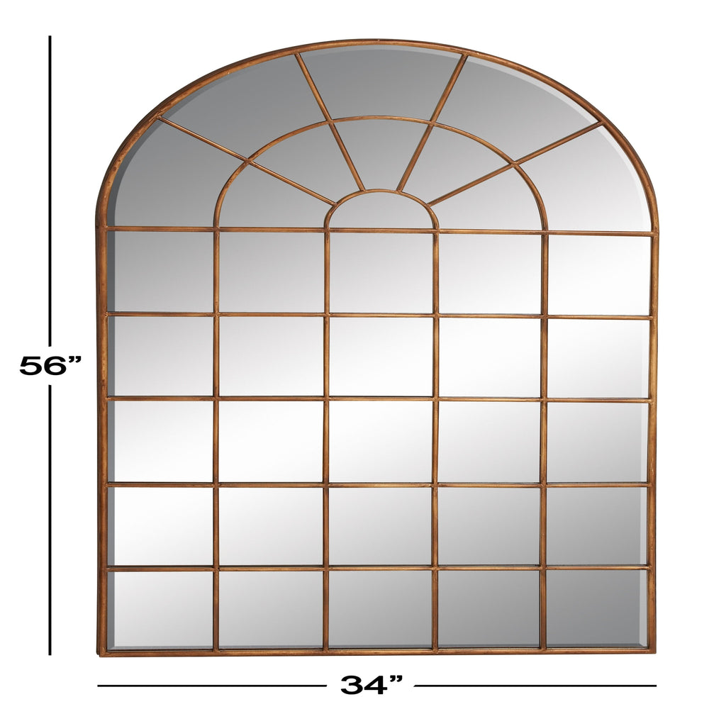 Large Arched Vertical Metal and Wood Brown Wall Mirror - From Where - 