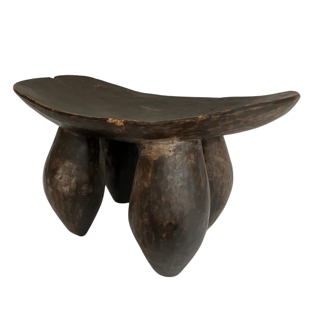 Large Carved Wood Stool - From Where - 
