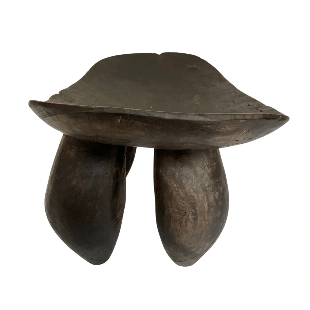 Large Carved Wood Stool - From Where - 