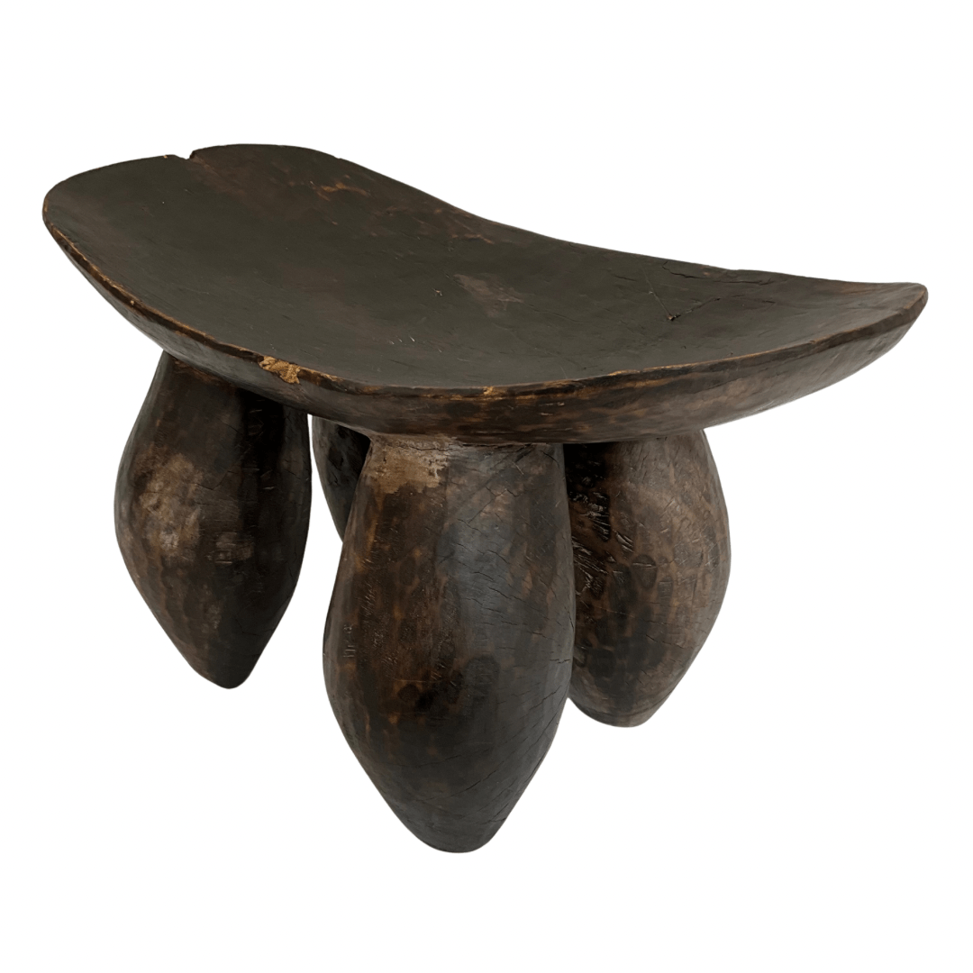 Large Carved Wood Stool - From Where - 