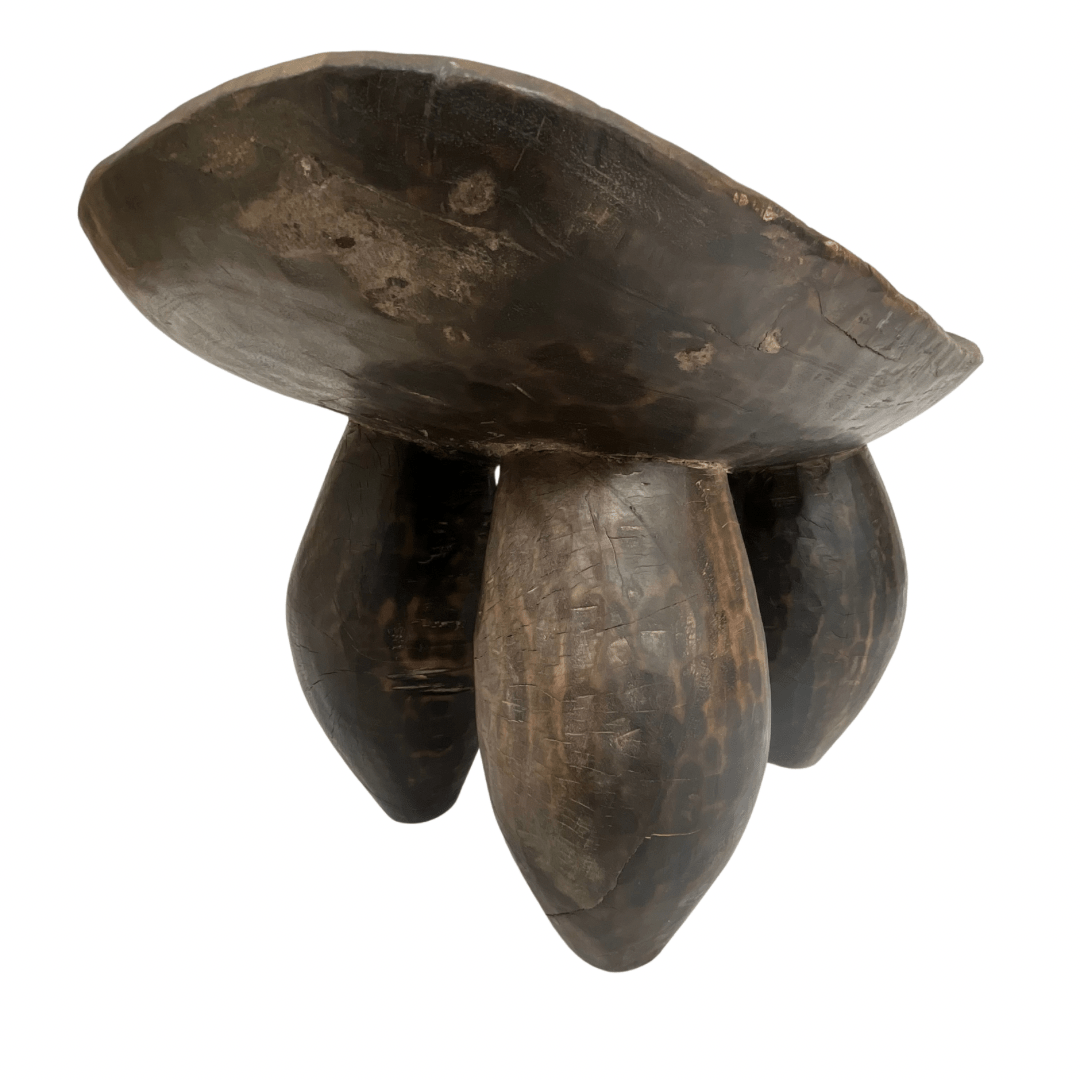 Large Carved Wood Stool - From Where - 