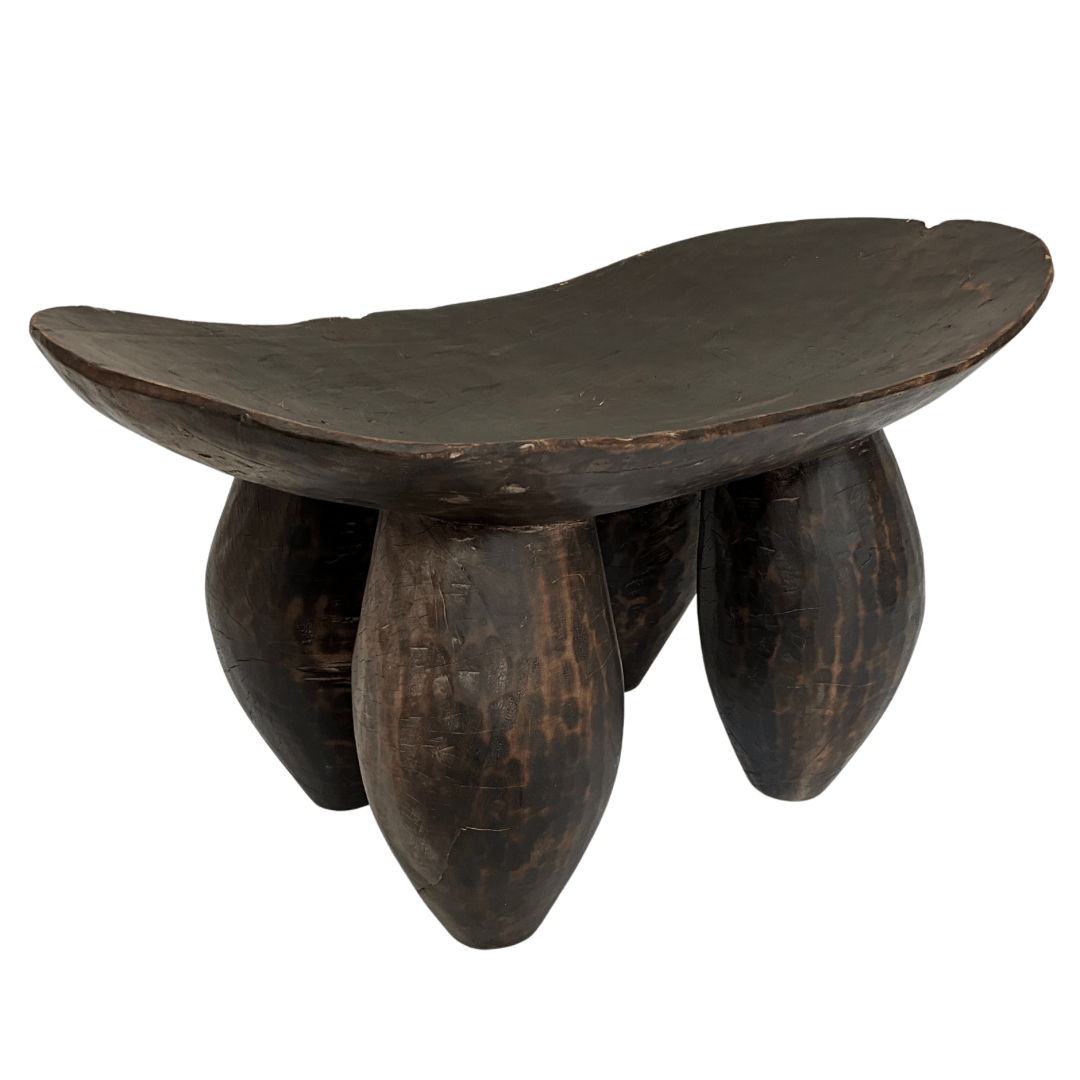 Large Carved Wood Stool - From Where - 