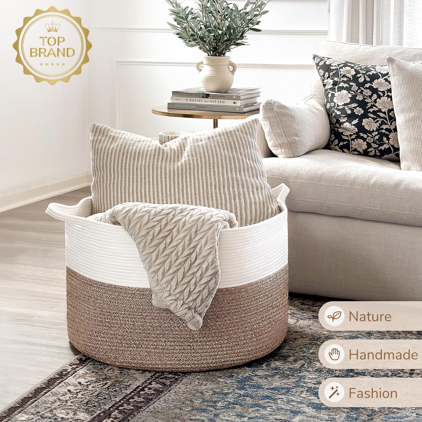 Large Cotton Rope Basket 21.7" x 21.7" x 13.8" - From Where - 