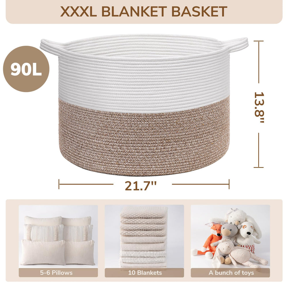 Large Cotton Rope Basket 21.7" x 21.7" x 13.8" - From Where - 