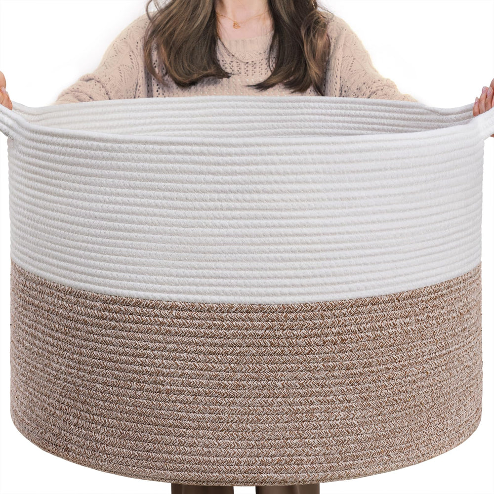 Large Cotton Rope Basket 21.7" x 21.7" x 13.8" - From Where - 