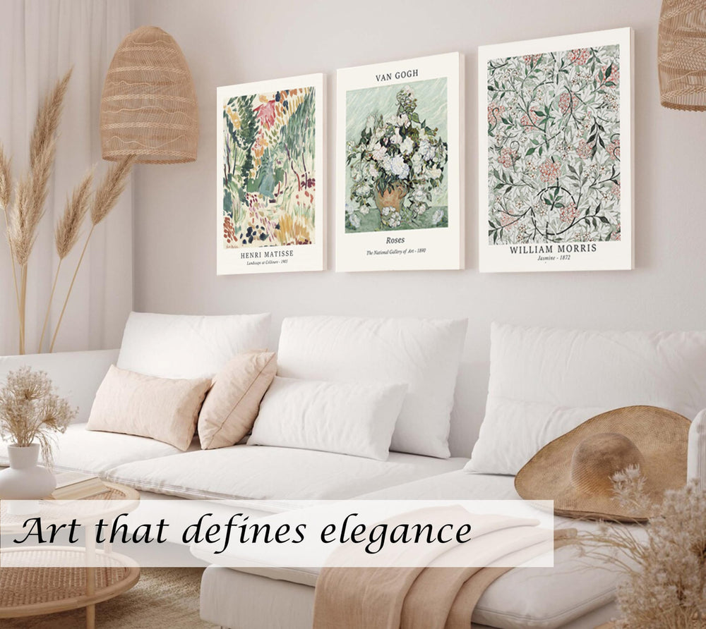 Large Framed Sage Green Vintage Wall Art Canvas Decor Set of 3 - From Where - 