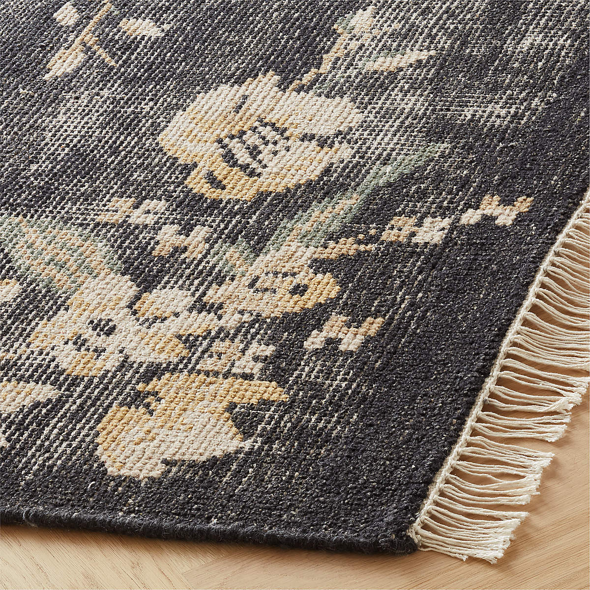 Lavish Hand - Knotted Black Floral Wool Area Rug - From Where - 