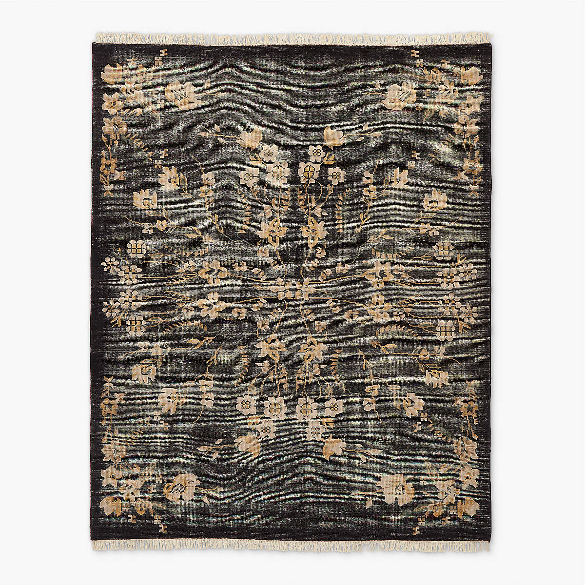 Lavish Hand - Knotted Black Floral Wool Area Rug - From Where - 