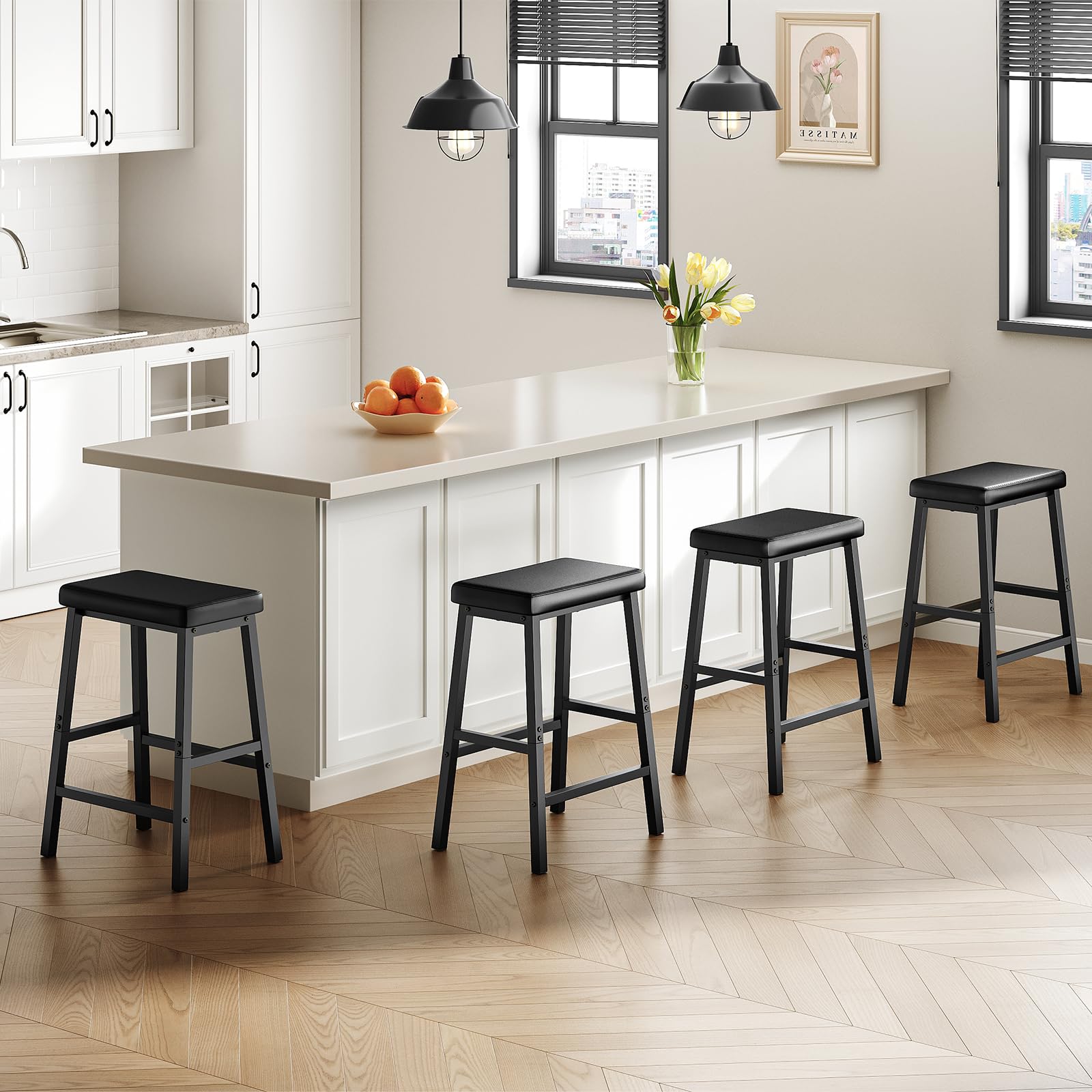 Leather Bar Stools 24" (Set of 2) - From Where - 