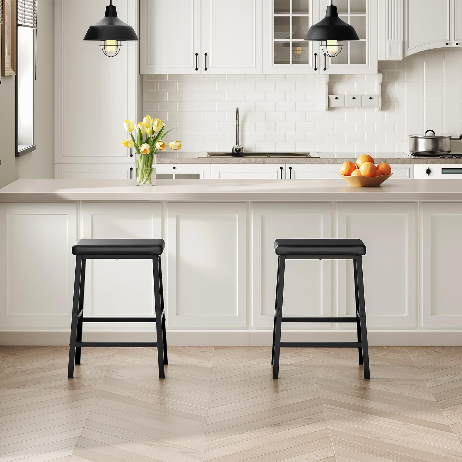 Leather Bar Stools 24&quot; (Set of 2) - From Where - 