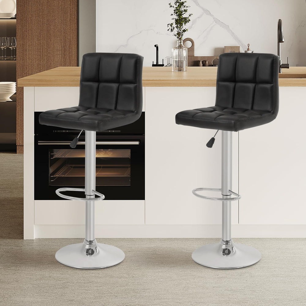 Leather Bar Stools with Footrest (Set of 2) - From Where - 