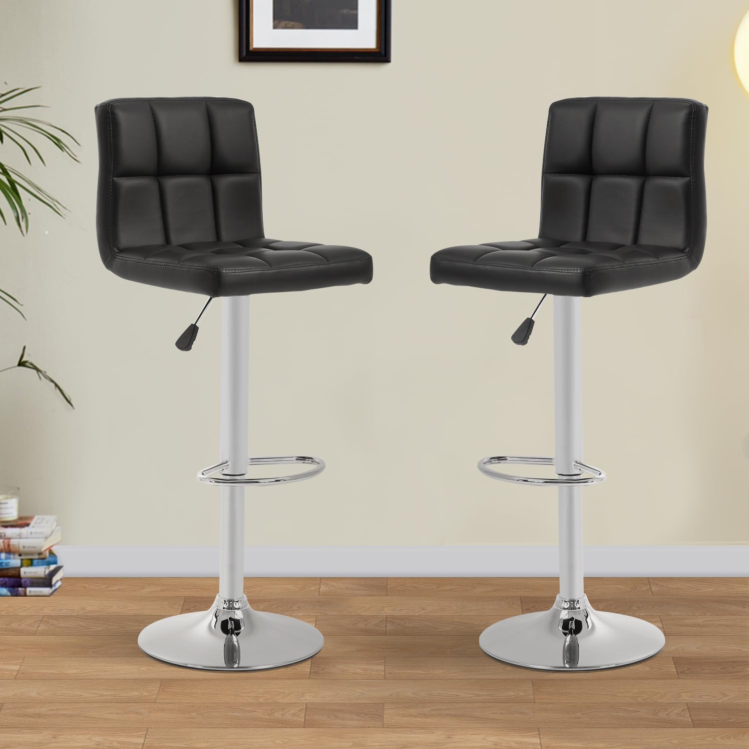 Leather Bar Stools with Footrest (Set of 2) - From Where - 