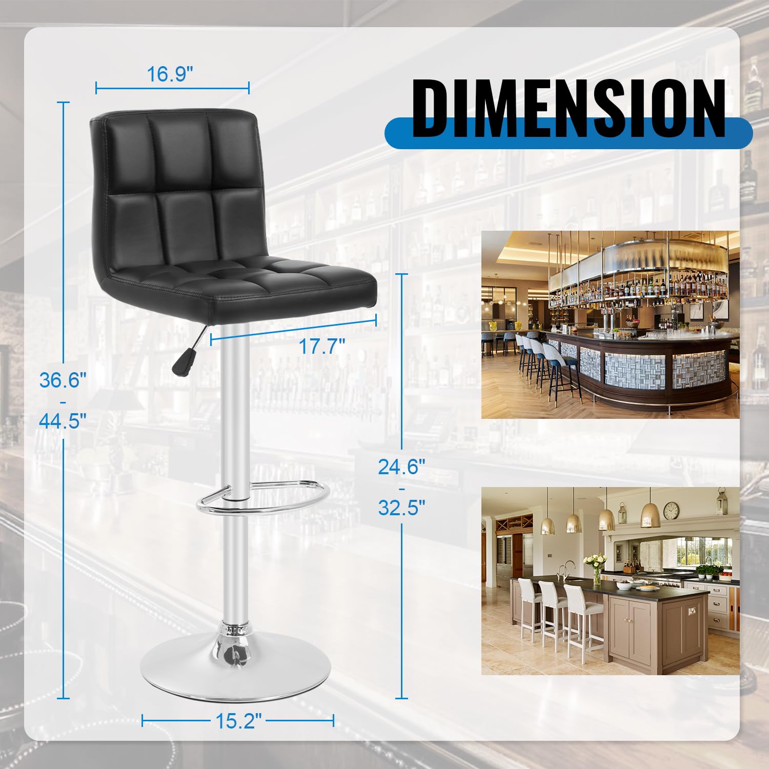 Leather Bar Stools with Footrest (Set of 2) - From Where - 