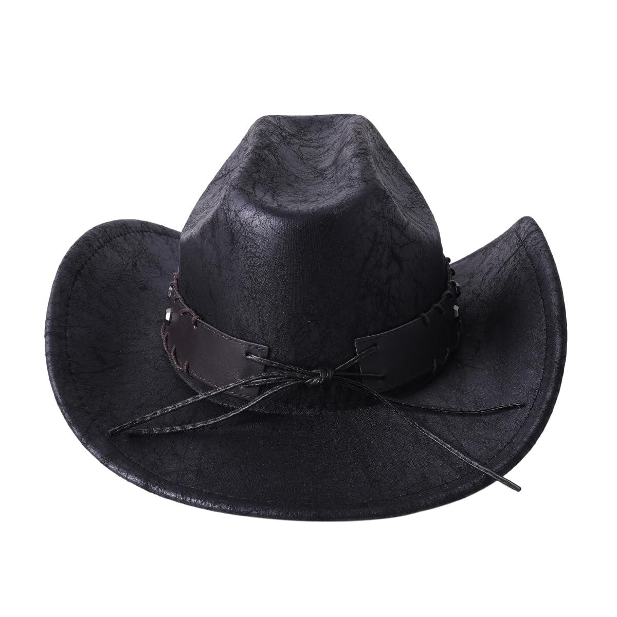 Leather Western Cowboy Hat with Lanyard - From Where - 