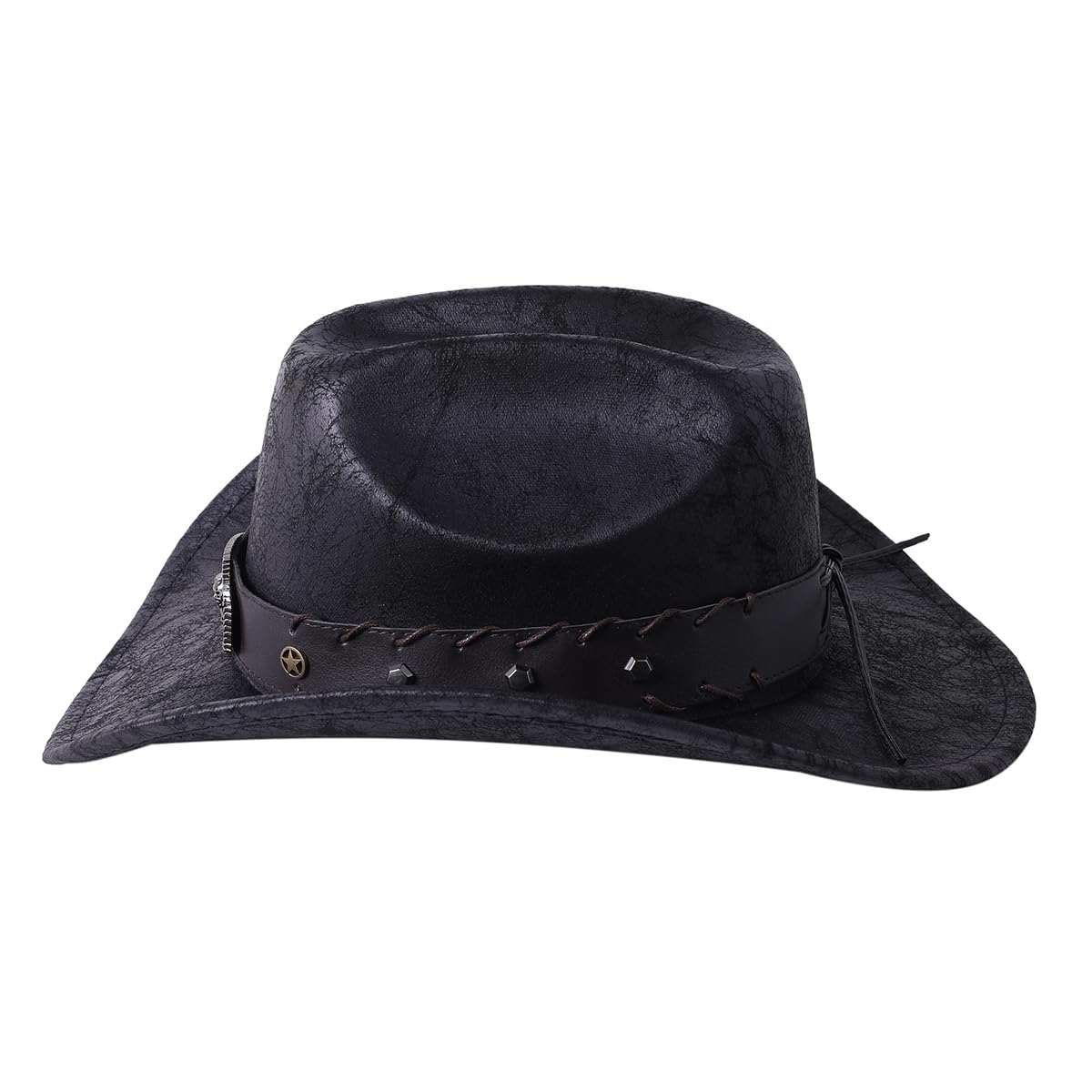 Leather Western Cowboy Hat with Lanyard - From Where - 