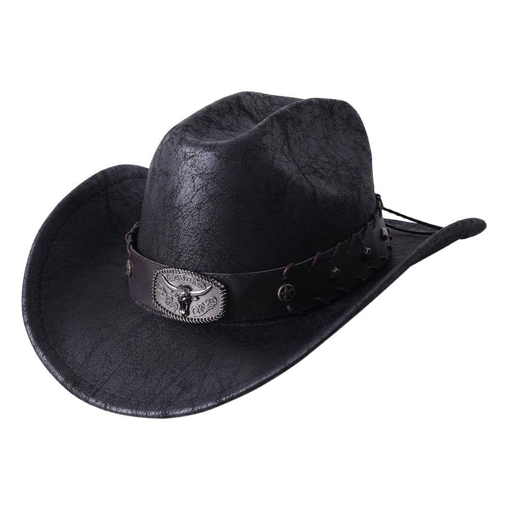 Leather Western Cowboy Hat with Lanyard - From Where - 