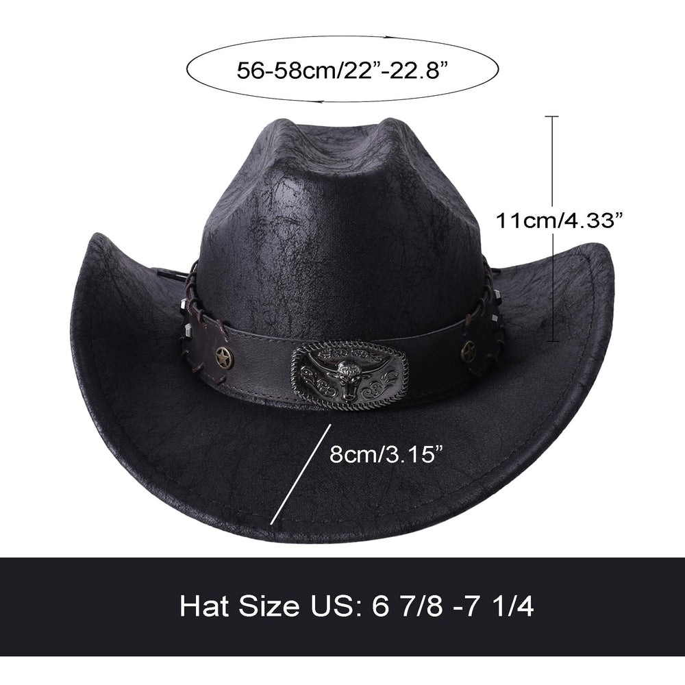 Leather Western Cowboy Hat with Lanyard - From Where - 