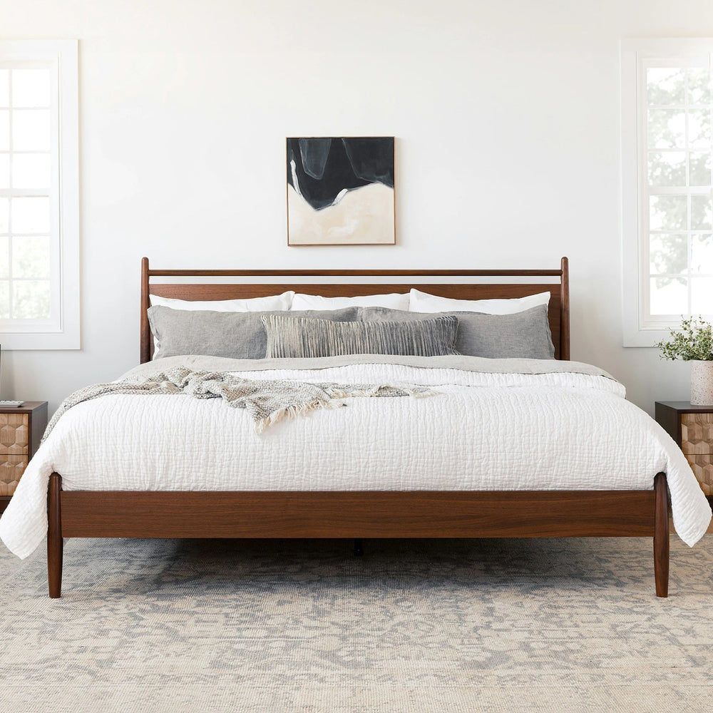 Lenia Wooden Panel Bed in Walnut - From Where Finds - 