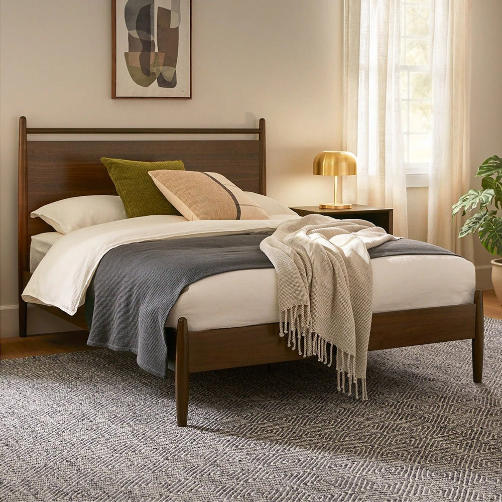 Lenia Wooden Panel Bed in Walnut - From Where Finds - 