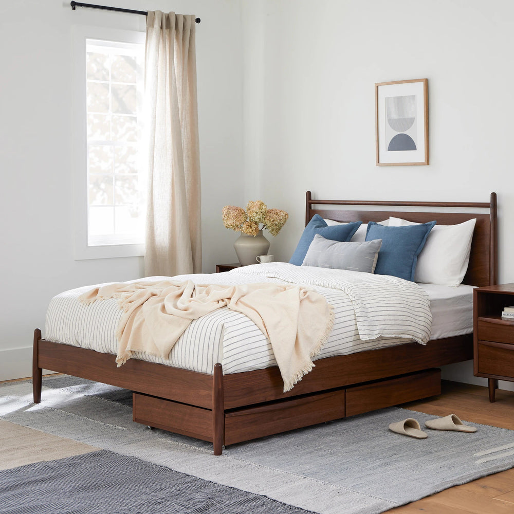 Lenia Wooden Panel Bed in Walnut - From Where Finds - 