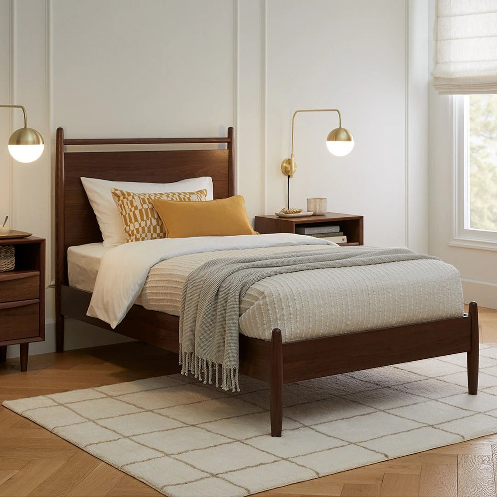 Lenia Wooden Panel Bed in Walnut - From Where Finds - 