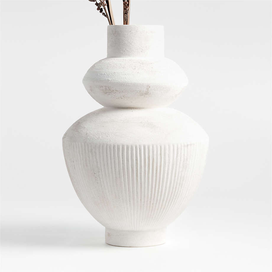 Les Crêtes White Textured Vase 18" - From Where - 