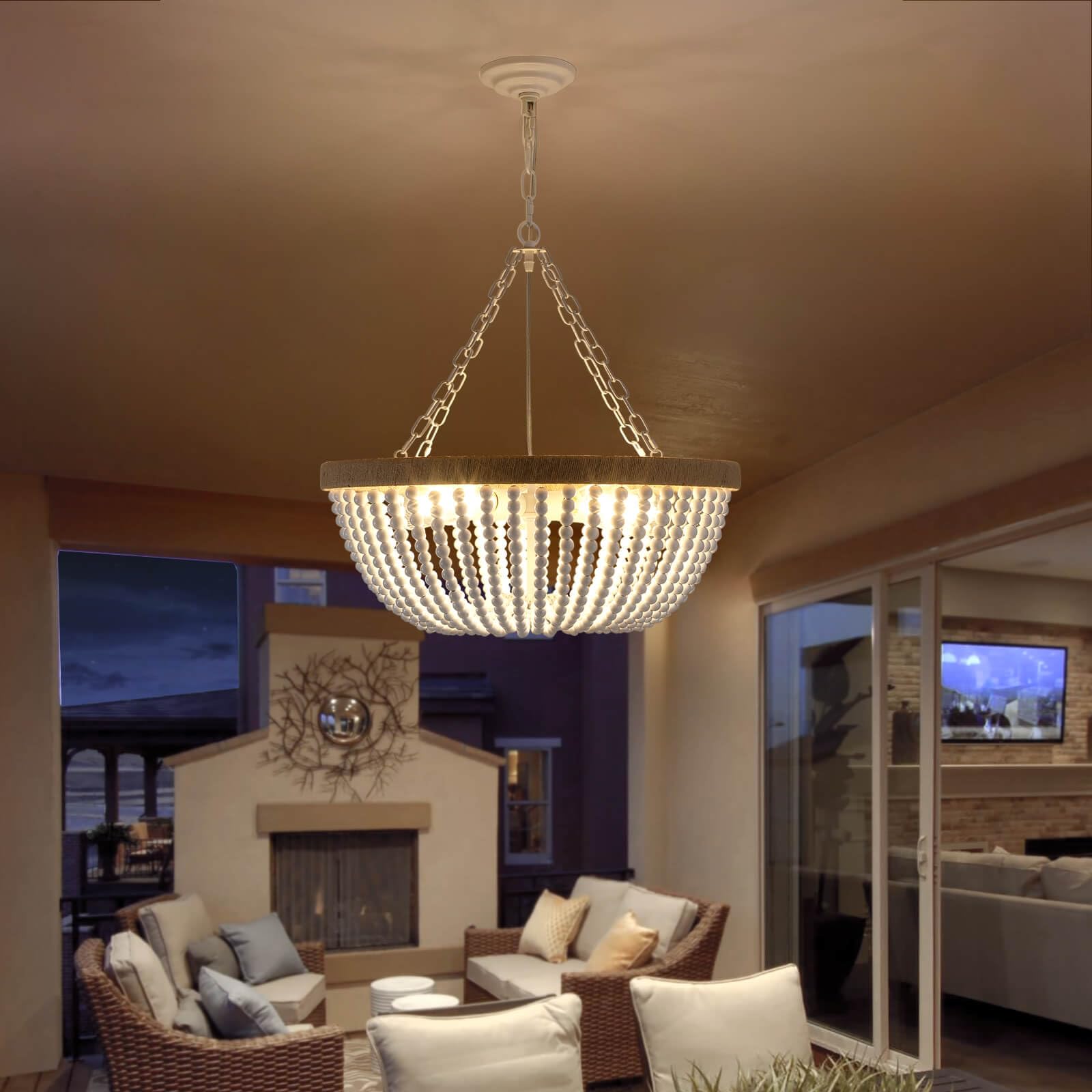 Lights White Bohemia Wood Beaded Chandelier - From Where - 