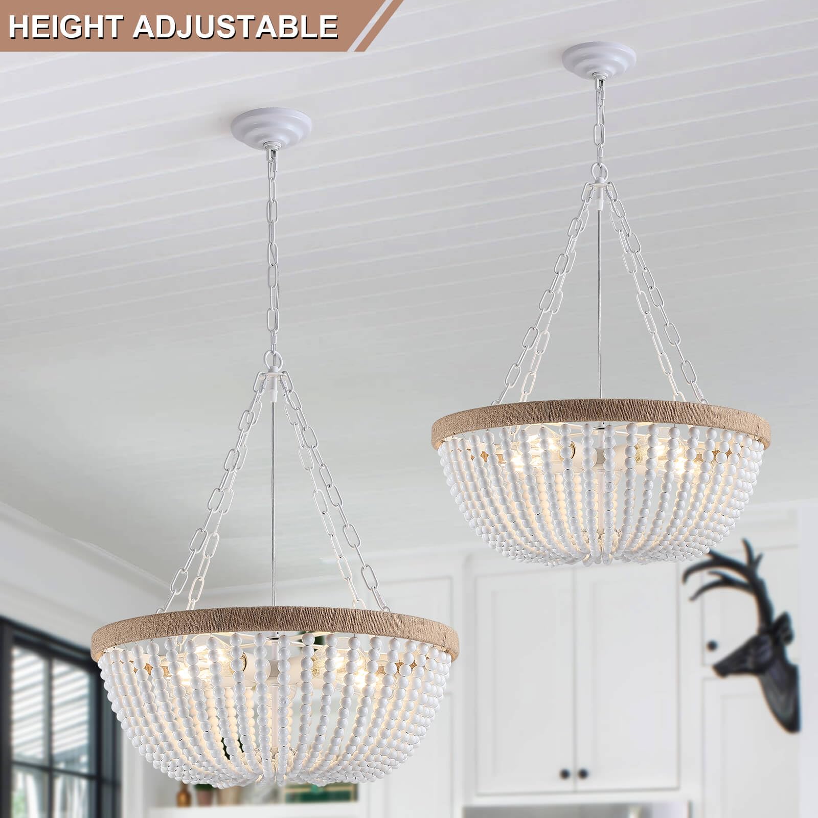 Lights White Bohemia Wood Beaded Chandelier - From Where - 