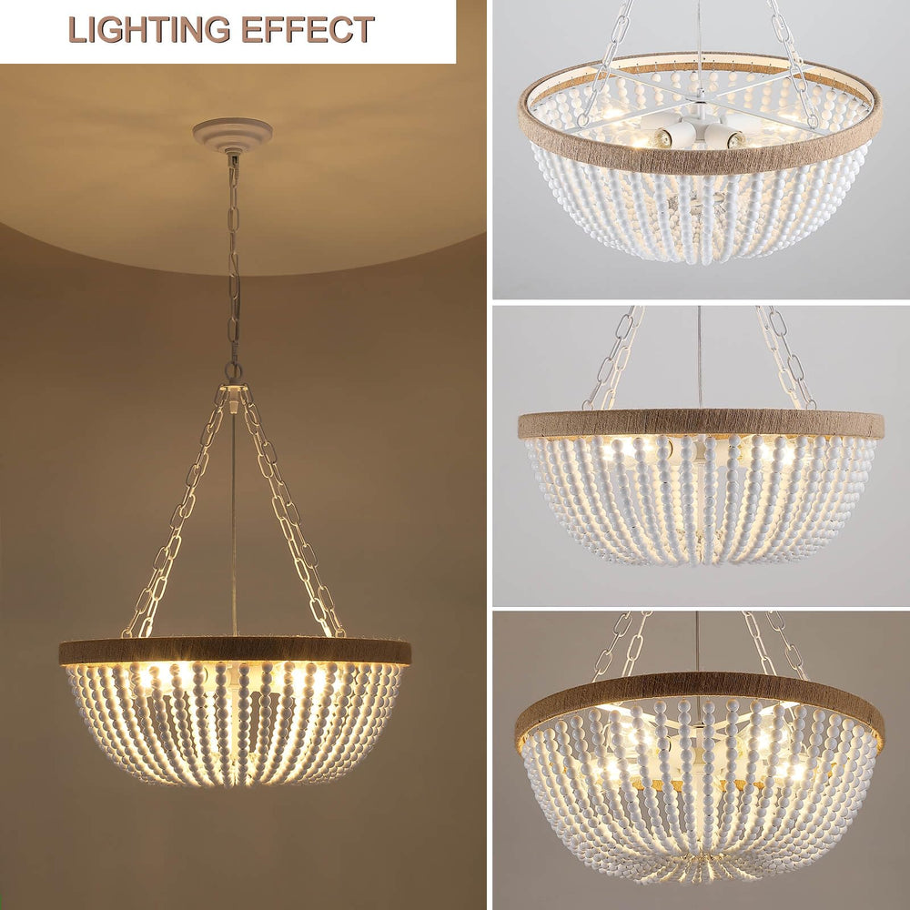 Lights White Bohemia Wood Beaded Chandelier - From Where - 